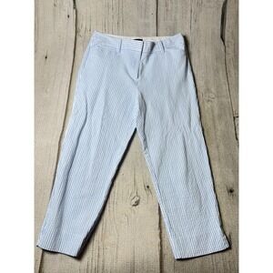 Talbots Perfect Crop Pant Womens 6P Blue White Seersucker Preppy Coastal Minimal